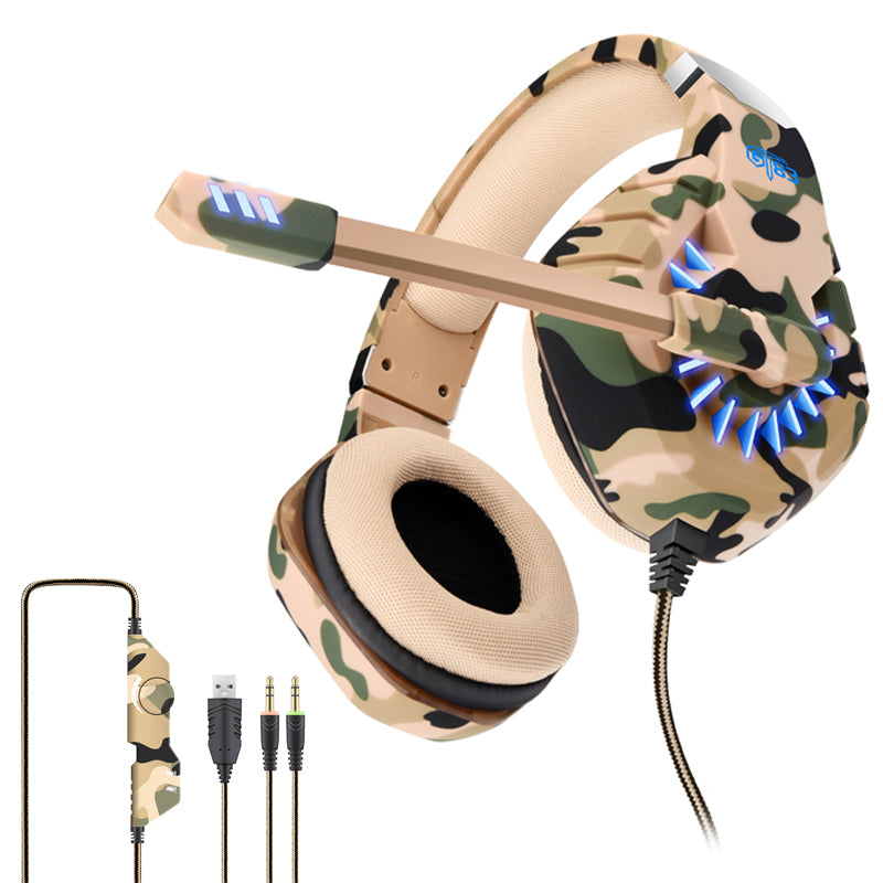 OVLENG GT83 Camouflage Head-mounted Gaming Headset LED Lighting E-Sport Headphones for PC USB+2*3.5mm Plug OVLENG GT83 Camouflage Head-mounted Gaming Headset LED Lighting E-Sport Headphones for PC USB+2*3.5mm Plug